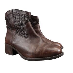 Adam Tucker Shoes Womens 10 Ankle Boots Classic Leather Woven Brown Block Heel